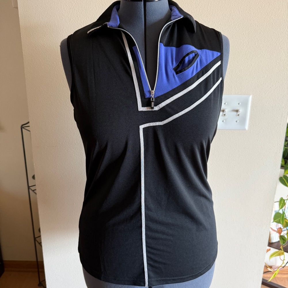 DKNY GOLF Sleeveless 1/4-Zip Golf Top, Black  w/ Purple Gray, Activewear, Size L